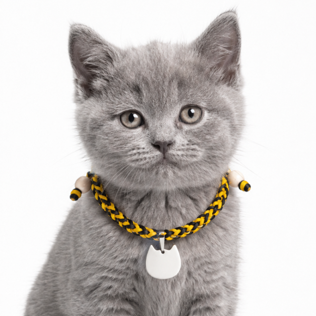 Knitted Identification Tag Collar Engraved Necklace Yellow Black XS